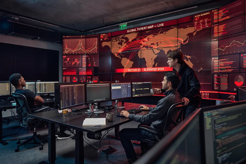 Security analysts monitoring live threats in a security operations centre